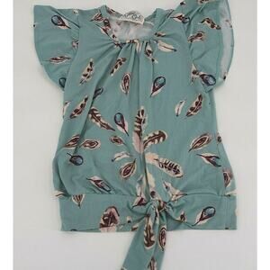 Glitter Girl Feather Ruffled Short Sleeve Ruched Tie Shirt Kids Youth 